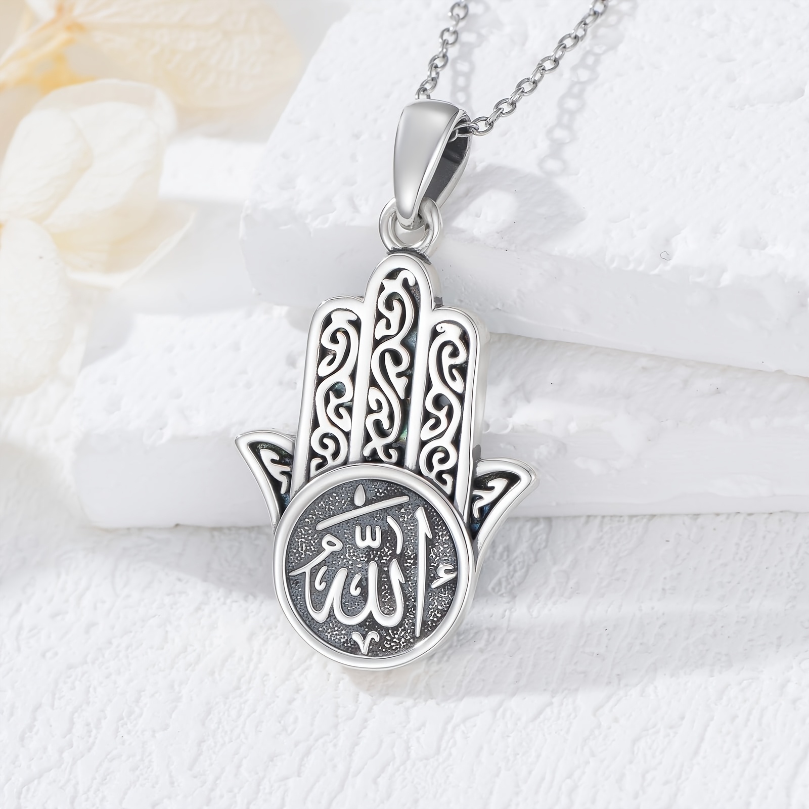 Women's 925 Sterling Silver Hamsa Hand Allah Pendant Necklace